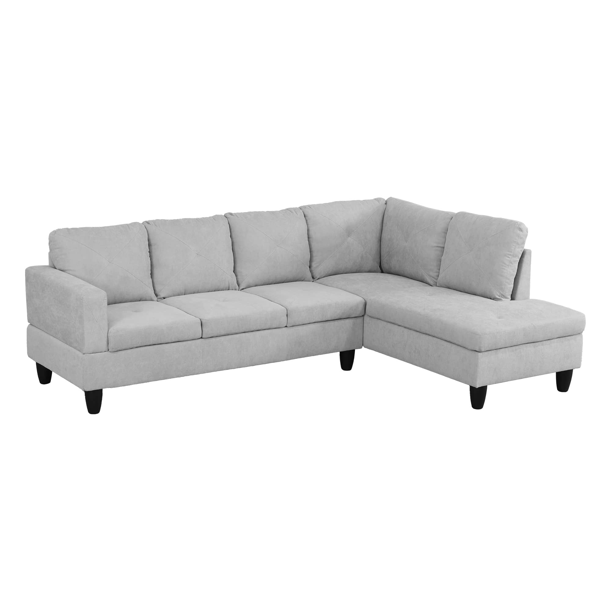 Ainehome Grey White Flannelette L-Shaped Living Room Sofa Set