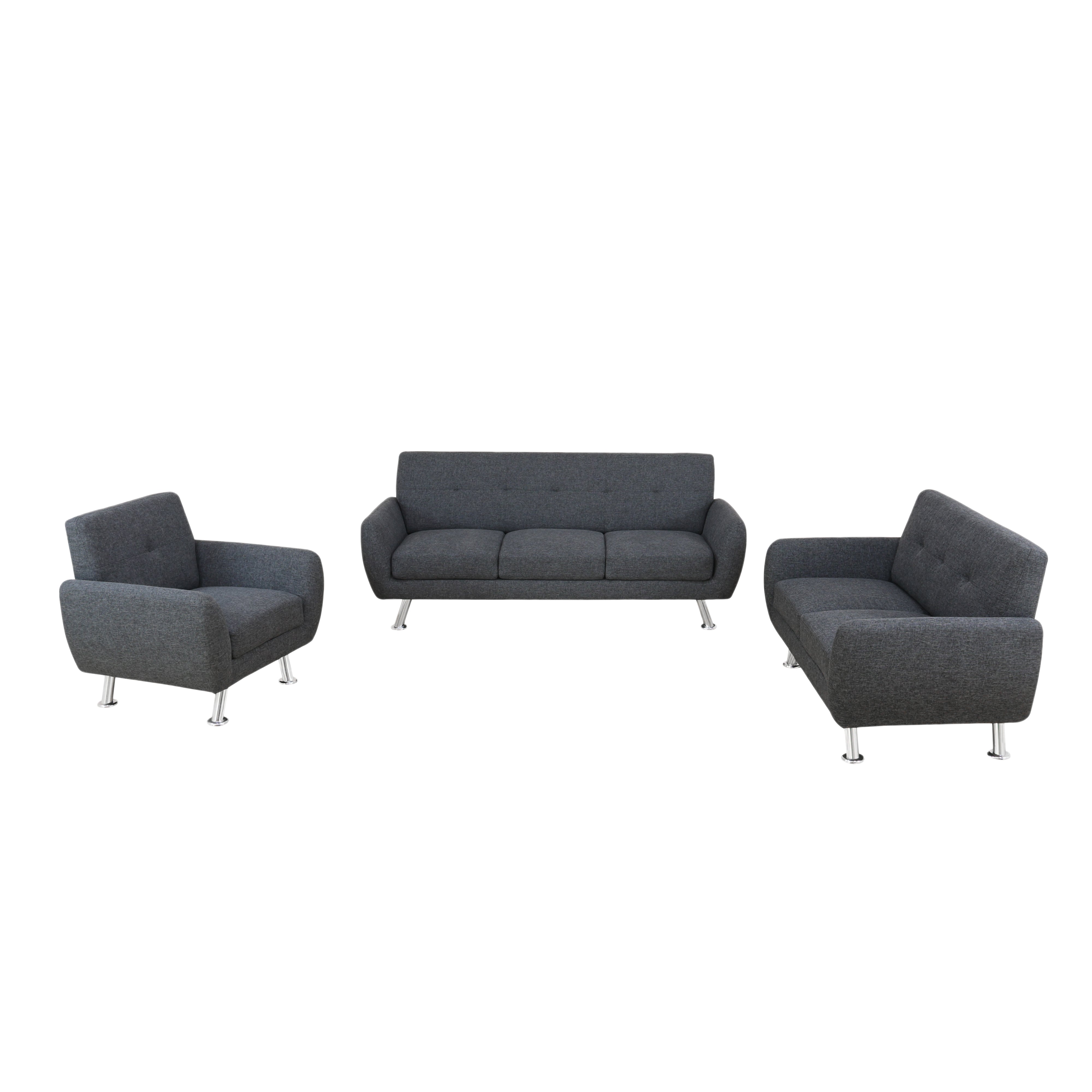 Conjunto de sofá de 3 piezas de lino gris y negro para sala de estar de Ainehome