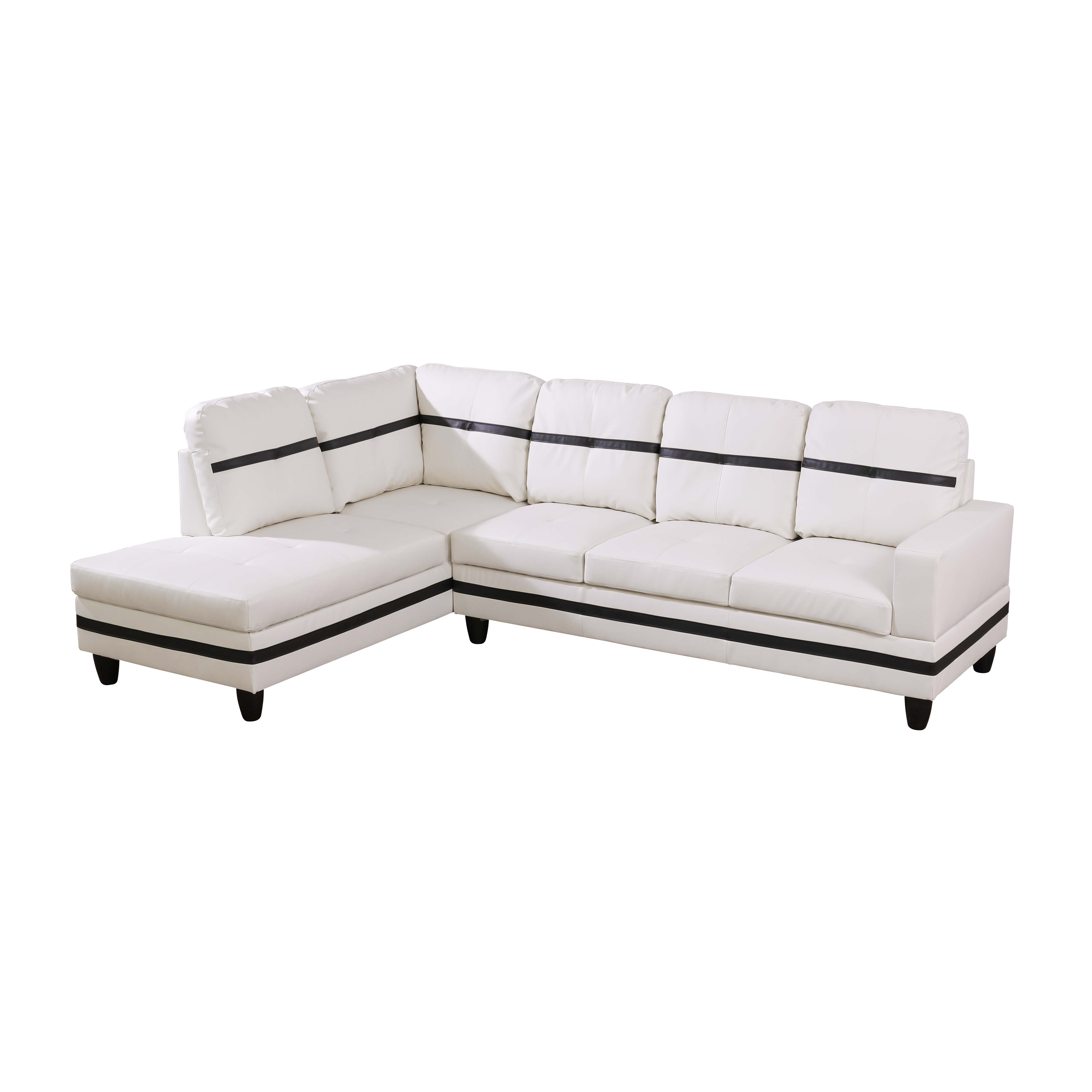 Ainehome White And Black Synthetic Leather L-Shaped Living Room Sectional Sofa Set