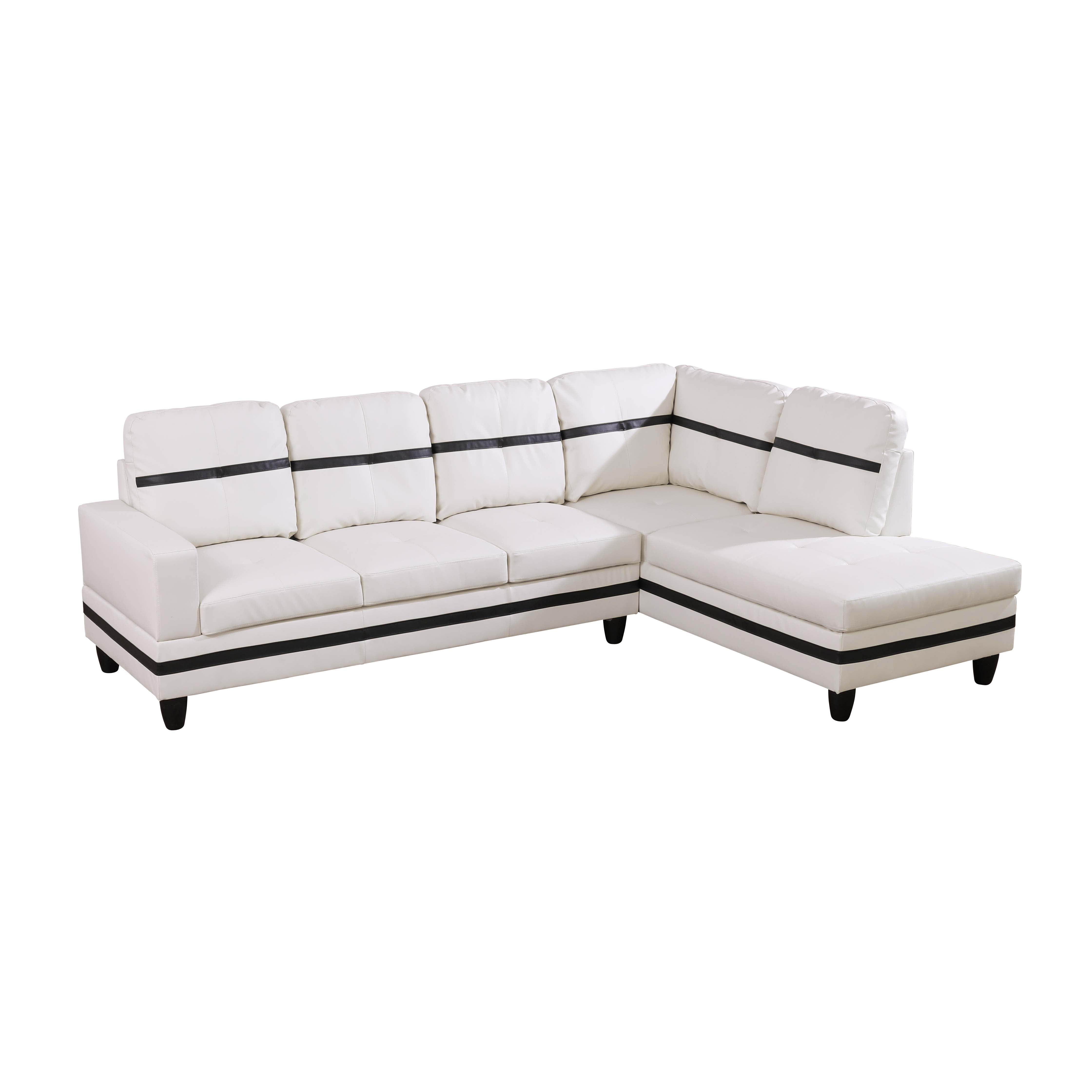 Ainehome White And Black Synthetic Leather L-Shaped Living Room Sectional Sofa Set