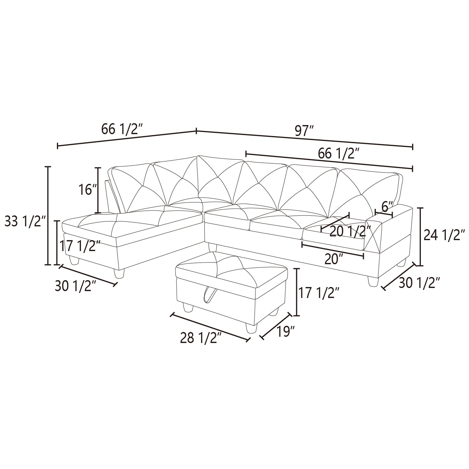 Conjunto de sofá seccional en forma de L de pana marrón de Ainehome para sala de estar