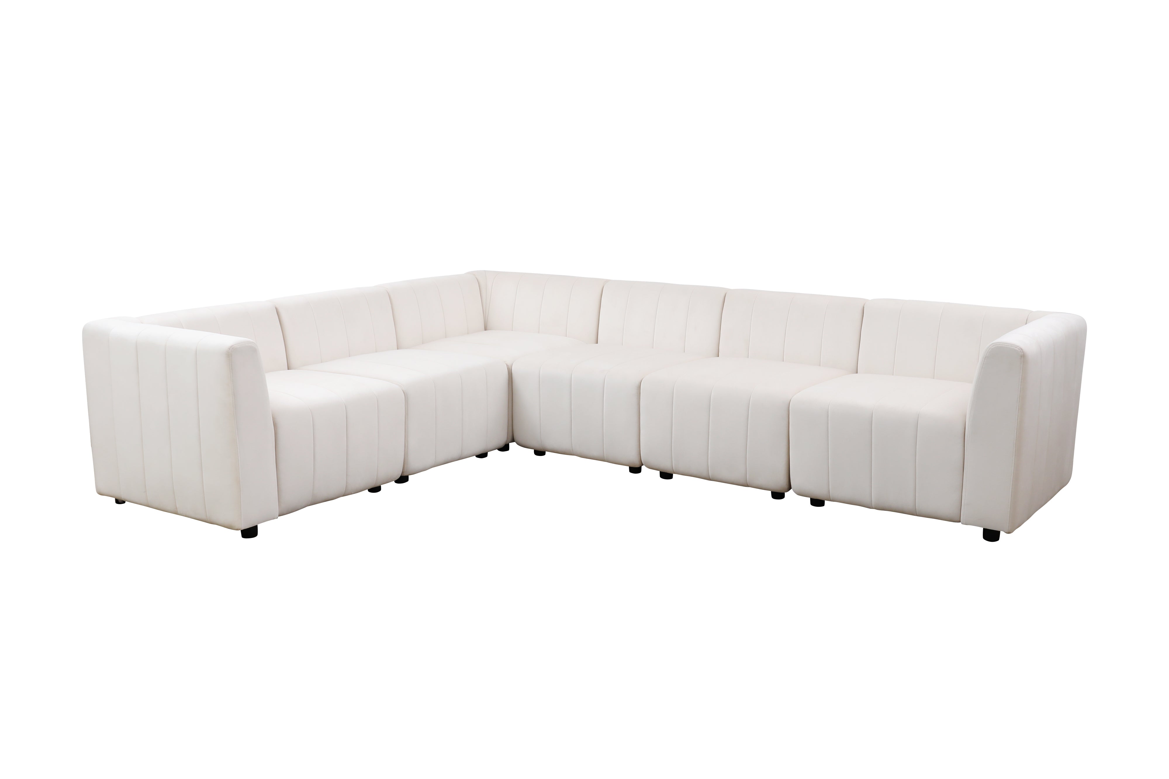 Ainehome White Microfiber 6-Piece Living Room L-Shaped Sofa Set